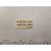 Label - convenience receptacle rating (These will need Adhesive)