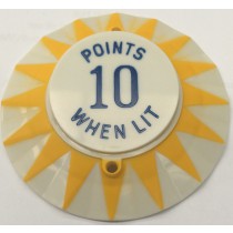 Yellow star point perimeter with blue 10 Points When Lit imprint pop bumper cap.