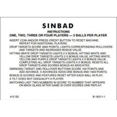 SINBAD EM (GOTTLIEB) SCORE CARDS 